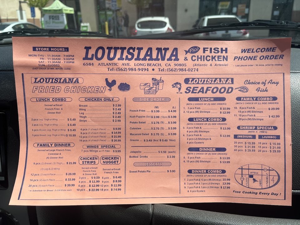 Takeaway counter inside a small Long Beach restaurant.